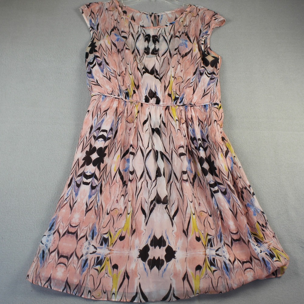 J.Crew Silk Marbled Pleated Dress Womens 8 Pink Abstract E0709 Excellent